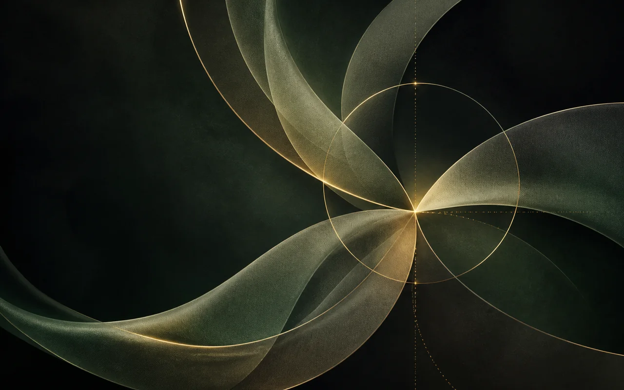 Abstract forest green and gold forms representing intentional connection